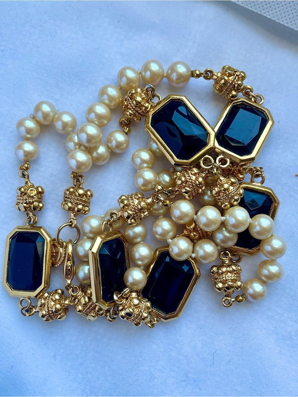St. John Gold-Tone Pearl Necklace with black jet crystal Stones